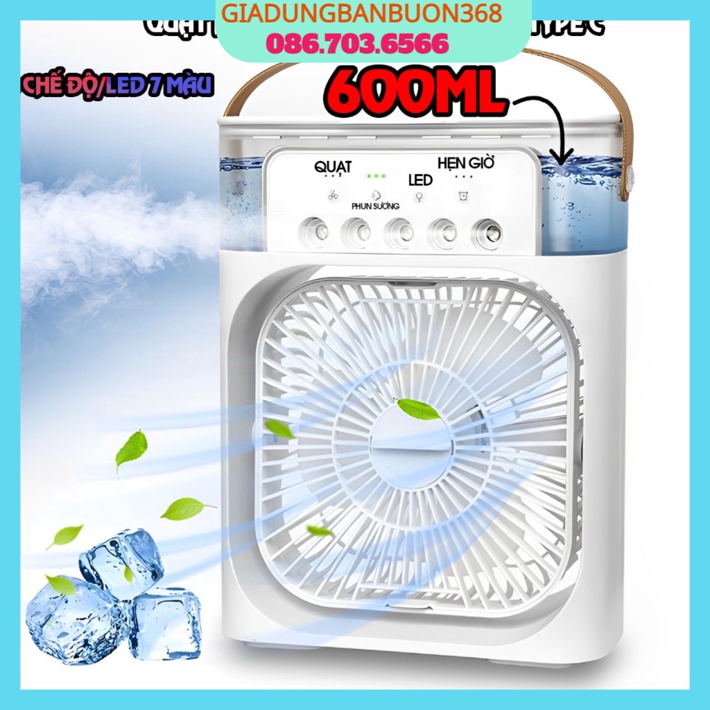 Quạt Điều Hòa Phun Sương Hơi Nước Mini, Quạt Hơi Nước 3 Chế Độ Hẹn Giờ Sử Dụng Cổng Sạc USB Tiện Dụng, Quạt Điều Hoà