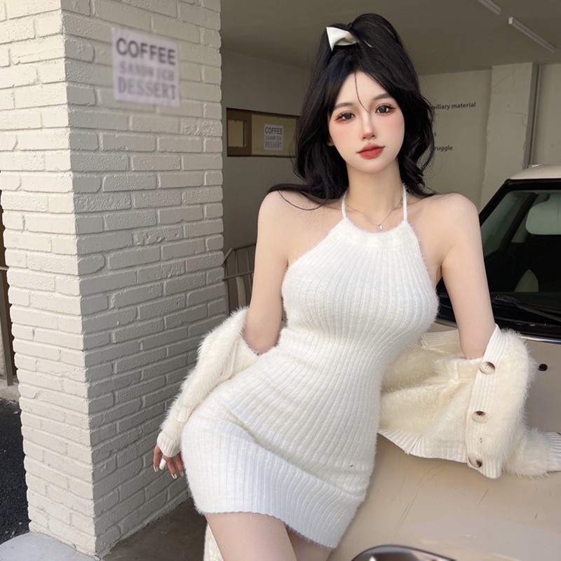 Đầm Dệt Kim Không Tay Màu Sắc Trơn Phong Cách Hàn Quốc Dành Cho Nữ