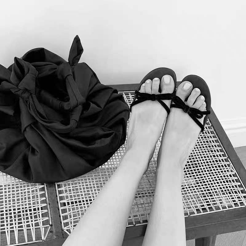 Dép lê nữ quai nhung nơ mảnh