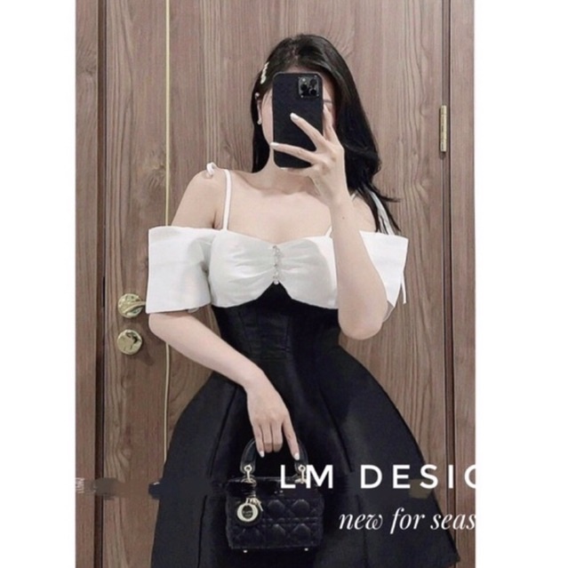Váy đầm dáng ngắn váy trễ vai sexy phối cổ trắng hàng thiết kế cao cấp Bống Bang Design ( kèm ảnh thật )