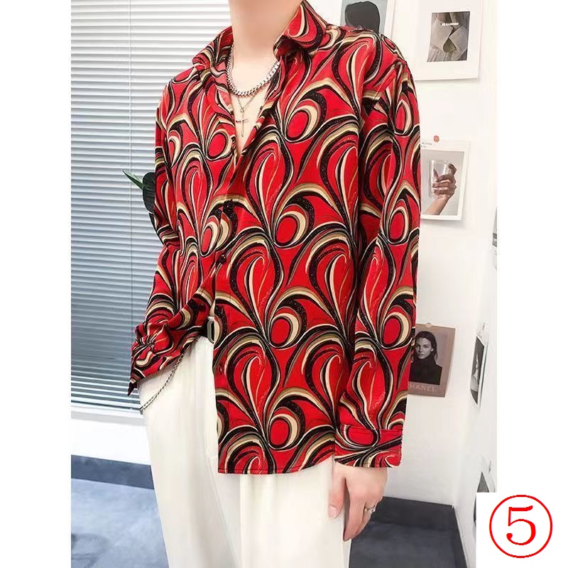 Áo Sơ Mi Lụa Lạnh Mỏng Tay Dài Dáng Ôm In Hoa Kiểu Hàn Quốc Thời Trang Xuân Hè Cho Nam 12I