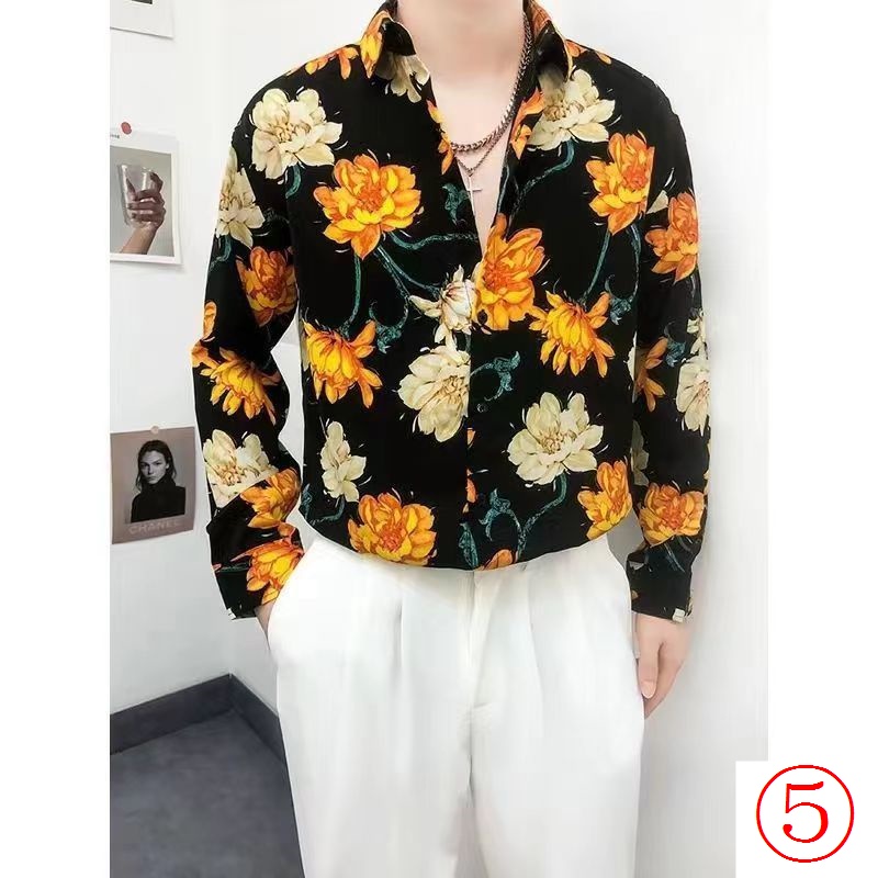 Áo Sơ Mi Lụa Lạnh Mỏng Tay Dài Dáng Ôm In Hoa Kiểu Hàn Quốc Thời Trang Xuân Hè Cho Nam 12I