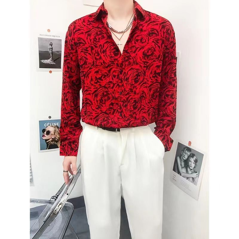 Áo Sơ Mi Lụa Lạnh Mỏng Tay Dài Dáng Ôm In Hoa Kiểu Hàn Quốc Thời Trang Xuân Hè Cho Nam 12I
