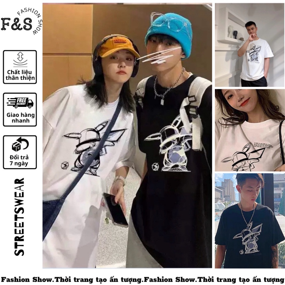Áo thun tay lỡ unisex form rộng PIKACHU-DAB- Áo phông F&S nam nữ, cặp đôi phong cách hàn quốc - Hàng mới về