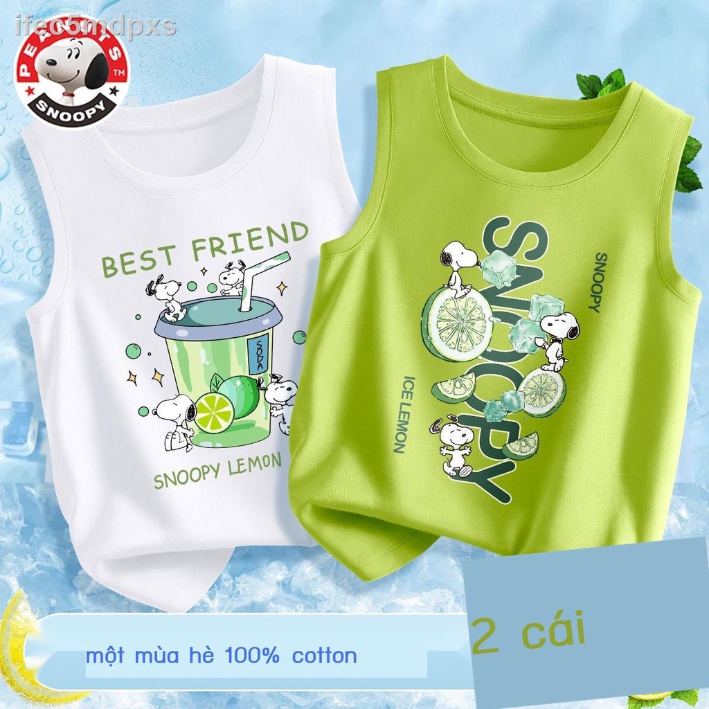 (HÀNG HOT)❒Áo vest trẻ em Snoopy mùa hè mỏng cotton khoác ngoài thun bé trai ngắn tay 12 đến 15 tuổi phiên bản Hàn Quốc