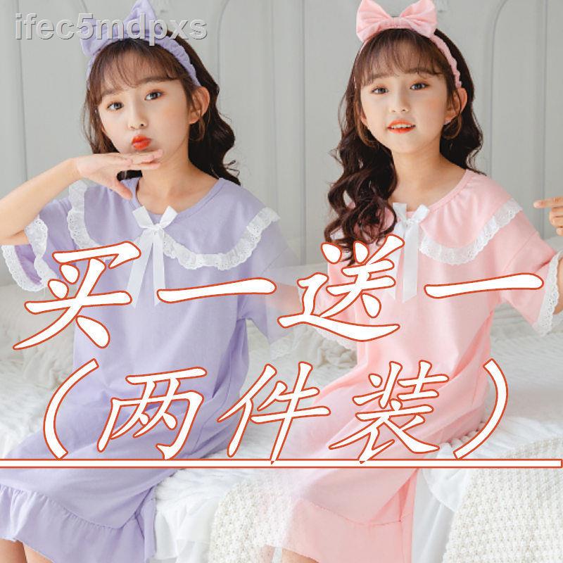 Váy ngủ trẻ em mùa hè mới ngắn tay cotton màu công chúa gió phục vụ tại nhà hoạt hình quần