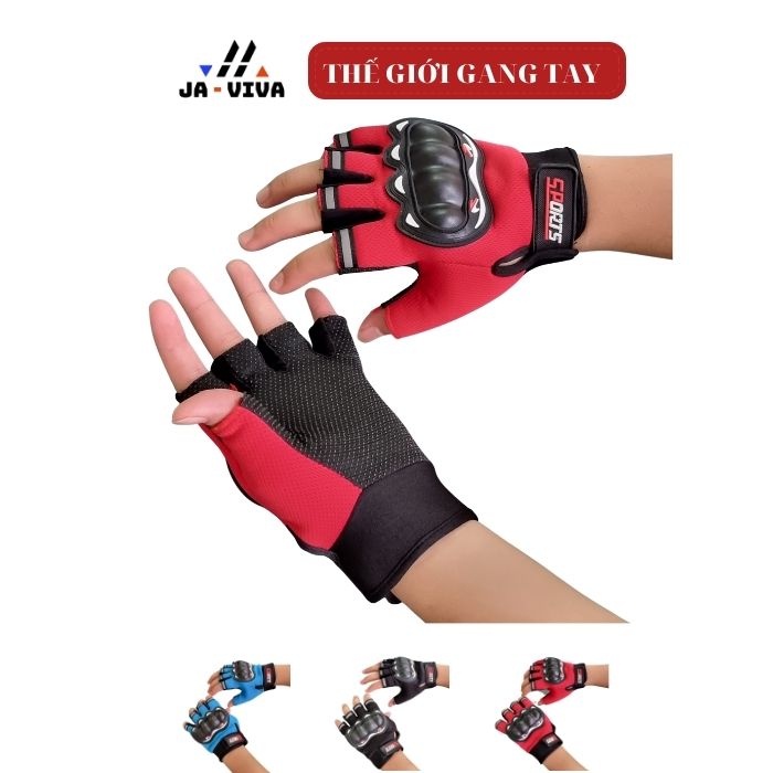 Găng tay phượt Sports cao cấp cụt tay, găng đi xe máy có gù bảo vệ