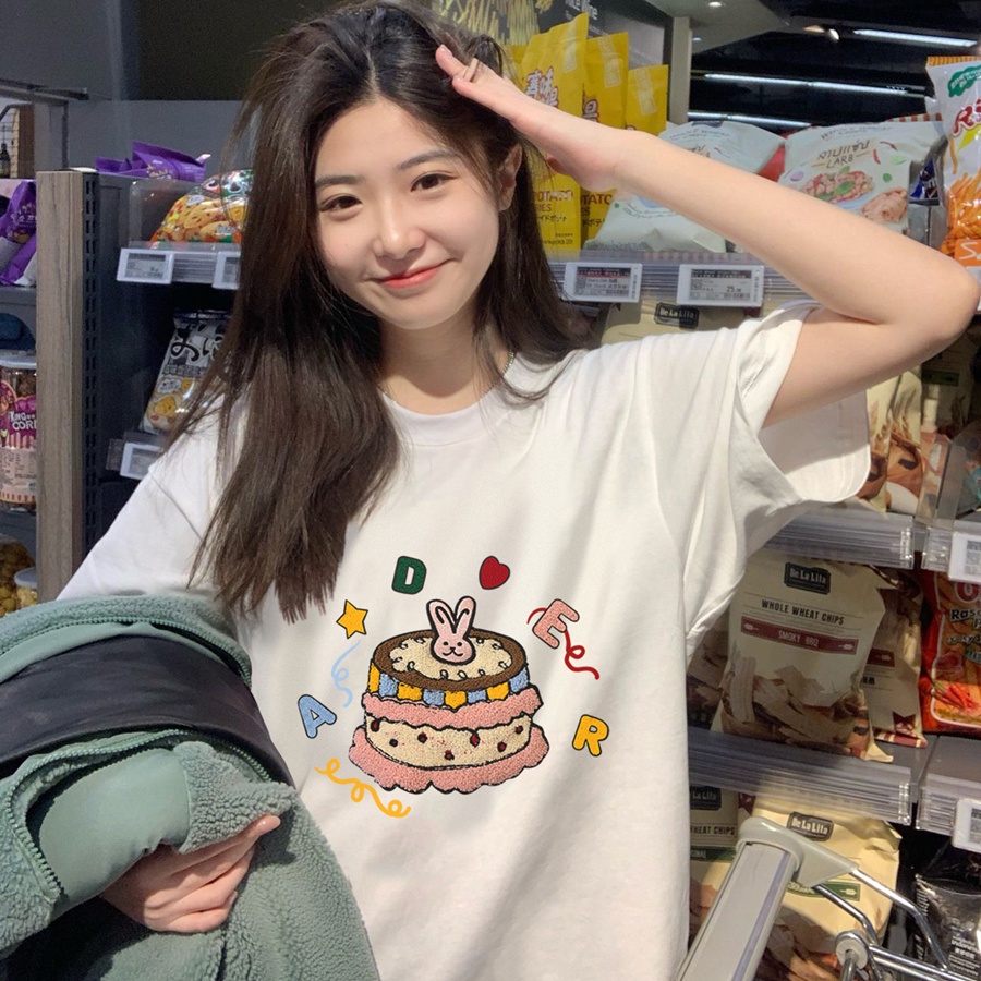 Jiashucheng Áo Thun Cotton Ngắn Tay Dáng Rộng Phong Cách Hàn Quốc Dễ Phối Đồ Cho Nữ