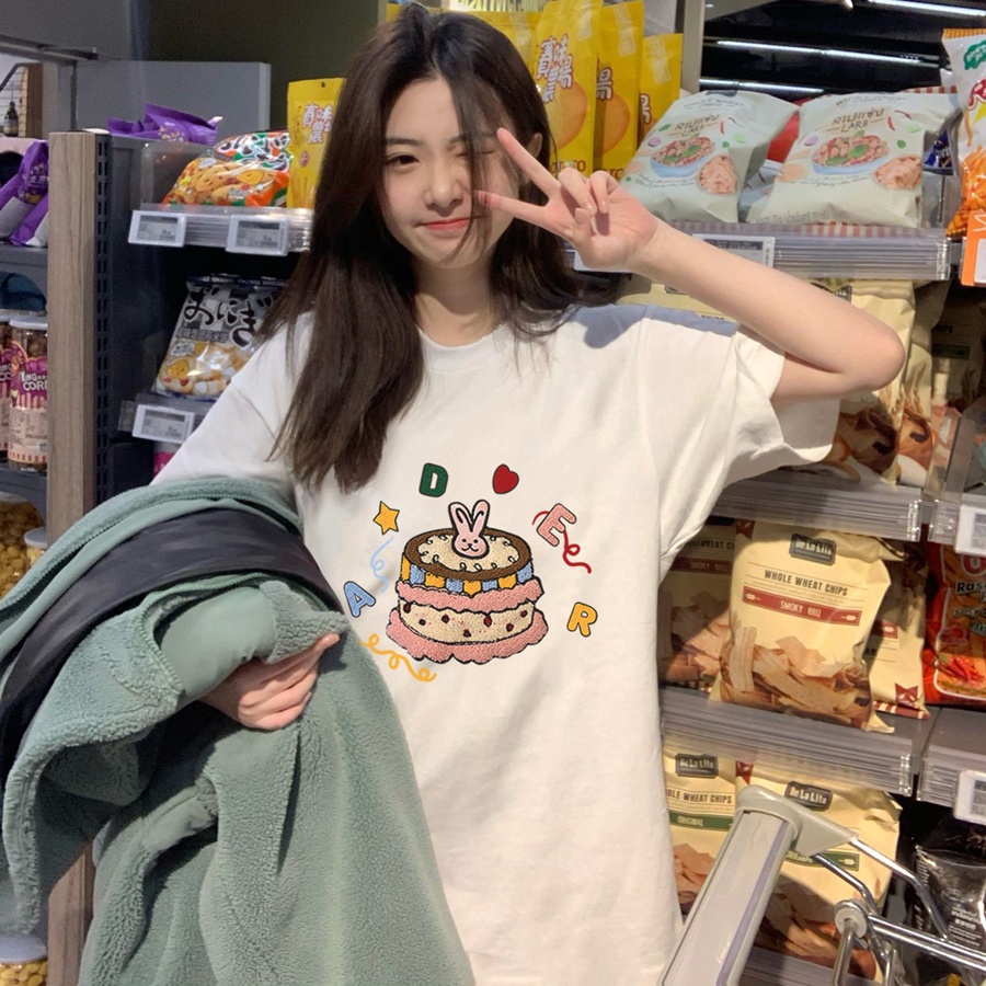 Jiashucheng Áo Thun Cotton Ngắn Tay Dáng Rộng Phong Cách Hàn Quốc Dễ Phối Đồ Cho Nữ