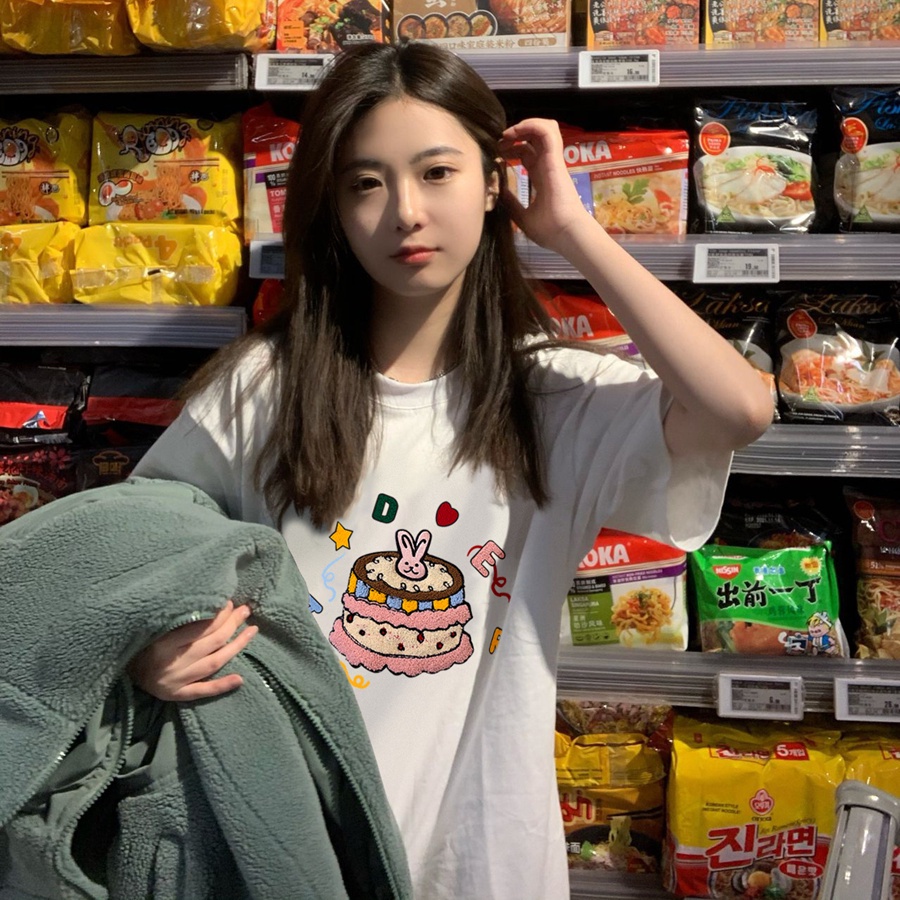 Jiashucheng Áo Thun Cotton Ngắn Tay Dáng Rộng Phong Cách Hàn Quốc Dễ Phối Đồ Cho Nữ