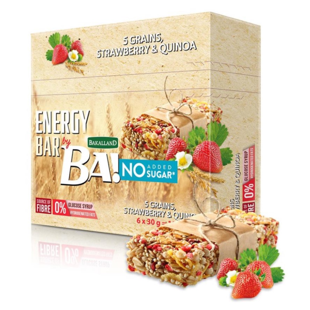 Thanh Năng Lượng Dâu & Kiều Mạch, BA! Energy Bar, 5 Grains, Strawberries & Quinoa, 6 Thanh (180g)