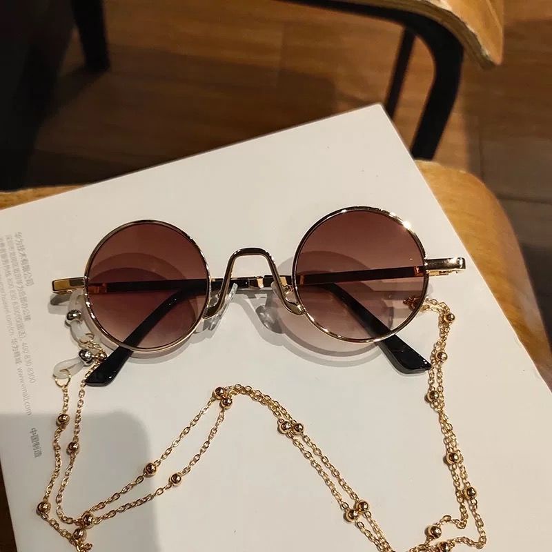 Kính Mát Gọng Nhỏ Phong Cách Hàn Quốc Cổ Điển Kèm Dây Đeo Sợi Xích Thời Trang Cho Nữ