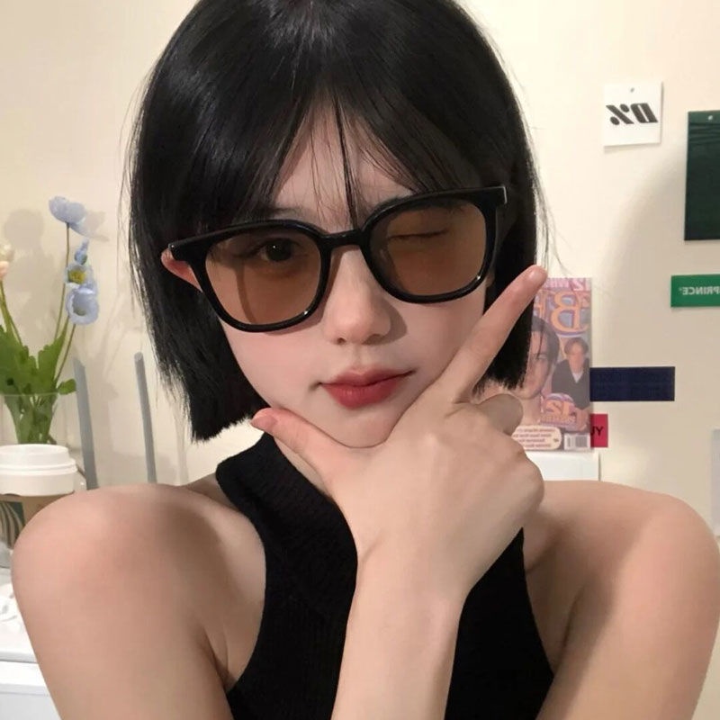 Kính Mát Gọng Đen Tròng Nâu Chống Tia UV Phong Cách retro Mỹ Cao Cấp Cho Nữ