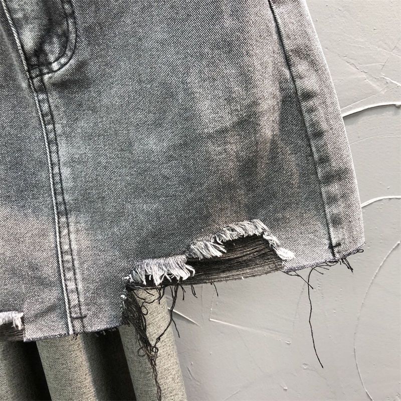 Jiashucheng Chân Váy Denim Chữ A Lưng Cao Dáng Ôm Thiết Kế Rách Thời Trang Mùa Hè Cá Tính Cho Nữ