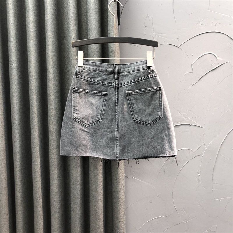 Jiashucheng Chân Váy Denim Chữ A Lưng Cao Dáng Ôm Thiết Kế Rách Thời Trang Mùa Hè Cá Tính Cho Nữ