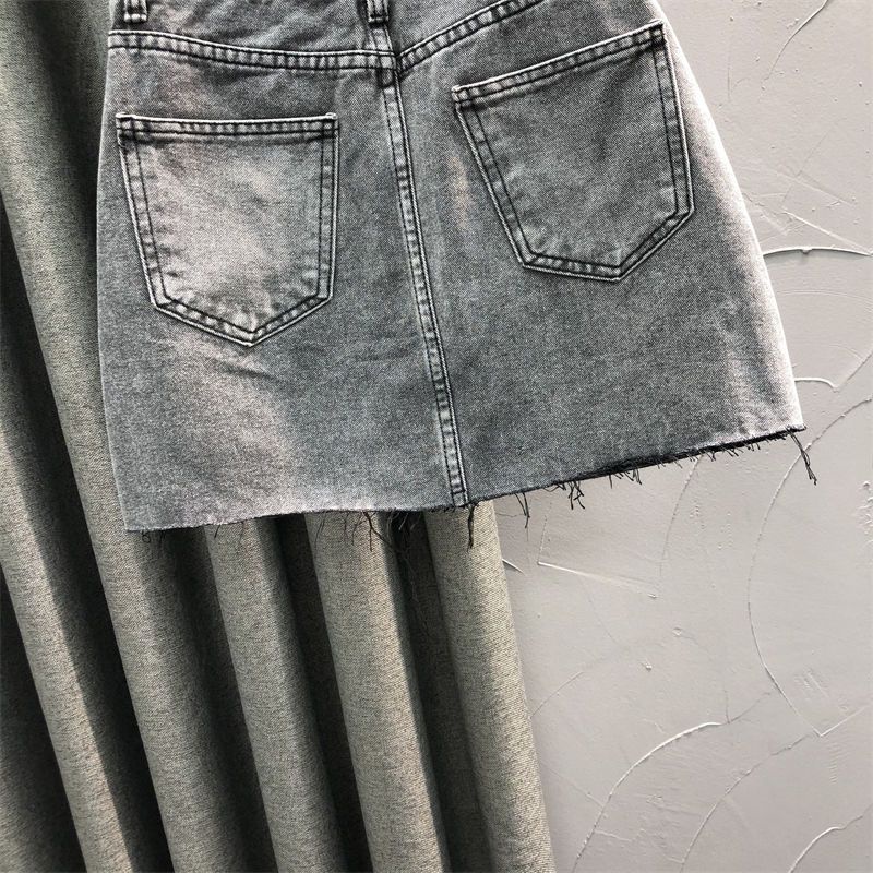 Jiashucheng Chân Váy Denim Chữ A Lưng Cao Dáng Ôm Thiết Kế Rách Thời Trang Mùa Hè Cá Tính Cho Nữ