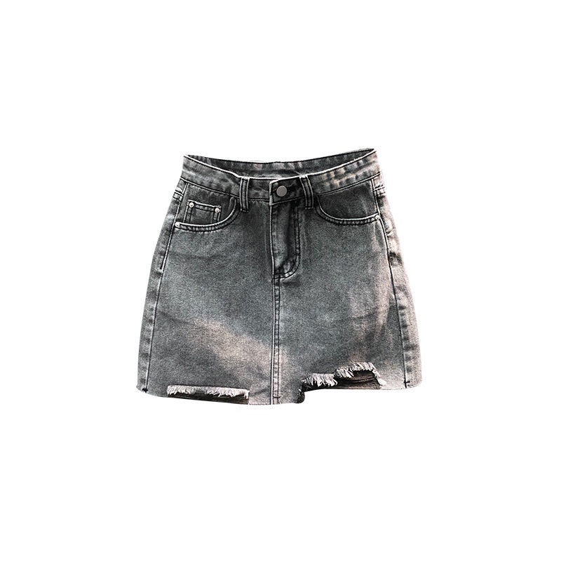 Jiashucheng Chân Váy Denim Chữ A Lưng Cao Dáng Ôm Thiết Kế Rách Thời Trang Mùa Hè Cá Tính Cho Nữ