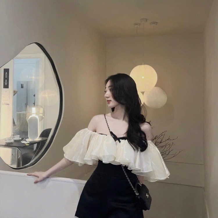 Set jum váy bẹt vai voan tơ thiết kế kiểu công chúa bong bóng cực đỉnh, dành cho các bạn nữ diện đi chơi