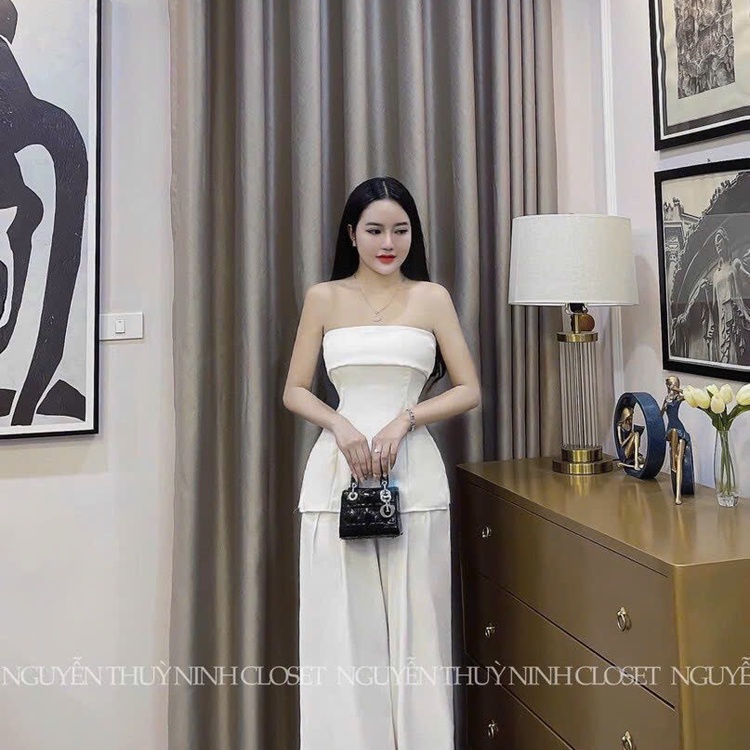 Set đồ thời trang nữ áo cup ngực dáng xèo, chất cotton lạnh phối quần suông ống rộng siêu hack dáng