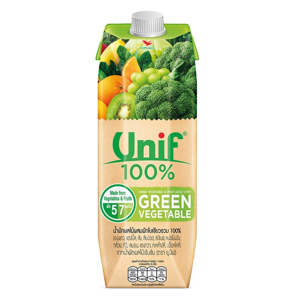(COMBO 2 Hộp) Nước Ép Rau Củ Xanh, Unif, Mixed Vegetable & Fruit Juice with Green Vegetable (1000ml) - UNI-PRESIDENT