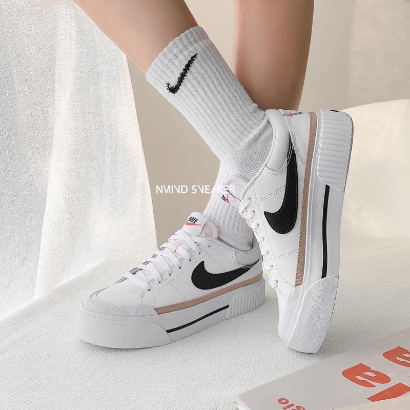 Giày Nai Court Legacy Lift Low White Black Cao Cấp