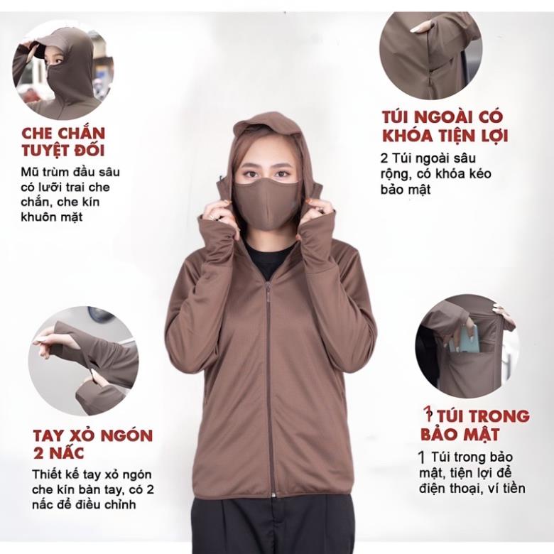 Áo chống nắng nữ 2 lớp lưới nách thông hơi kèm khẩu trang chống tia uv 99 DLV.store