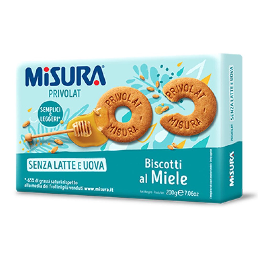 Bánh Quy Mật Ong, Senza Latte e Uova, Bicotti al Miele, 7.06 oz  - MISURA
