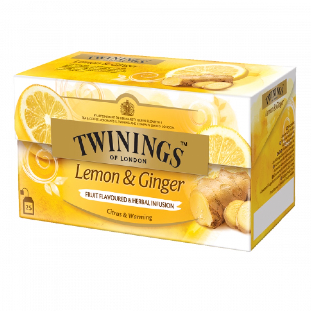 Trà Chanh Gừng, Lemon & Ginger, Citrus & Warming, 25 Túi Trà (50g) - TWININGS