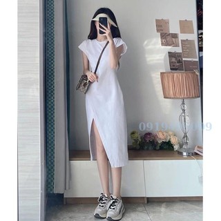 Áo đầm Màu Trắng Kiểu Pháp Áo Thun Tôn Dáng Gầy Cao Cấp Mẫu Mới Mùa Hè Cho Nữ Váy Dài Xẻ Tà LIZ FASHION