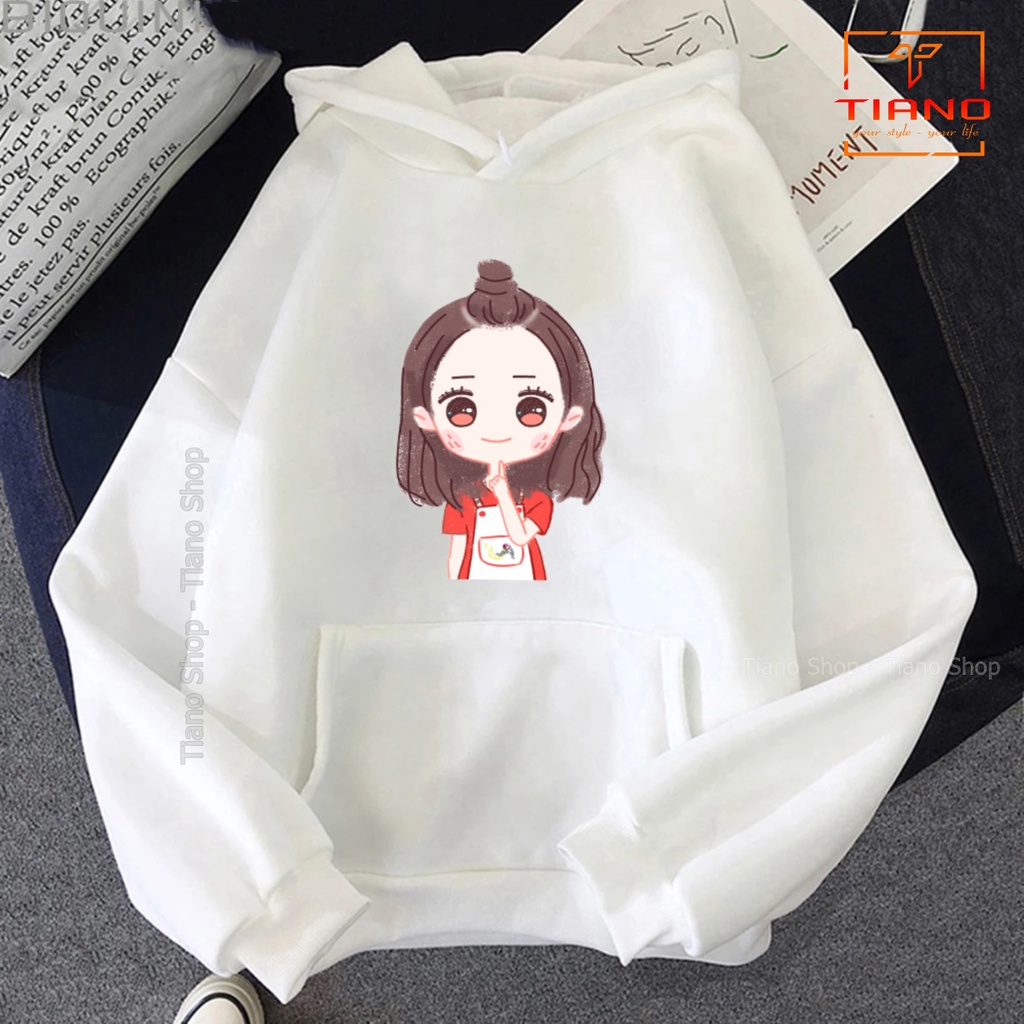 (5 Màu) Áo Hoodie Cute Girl HD-08 - Áo Khoác Nam - Áo Khoác Nữ Chất Nỉ Bông Dày Dặn Ấm Áp - Tiano