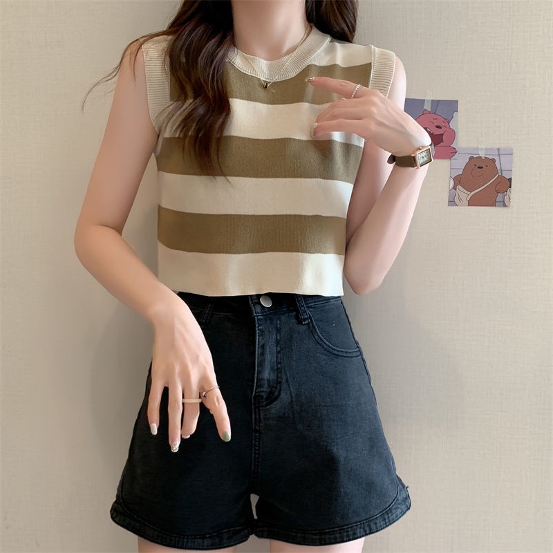 Áo Hai Dây Dáng Ngắn Họa Tiết Kẻ Sọc Thời Trang Mùa Hè Cho Nữ
