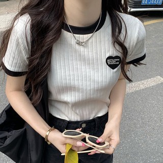 Jiashucheng Áo Thun Lụa Lạnh Tay Ngắn Dáng Ôm Màu Sắc Tương Phản Thời Trang Mùa Hè Chất Lượng Cao Cho Nữ