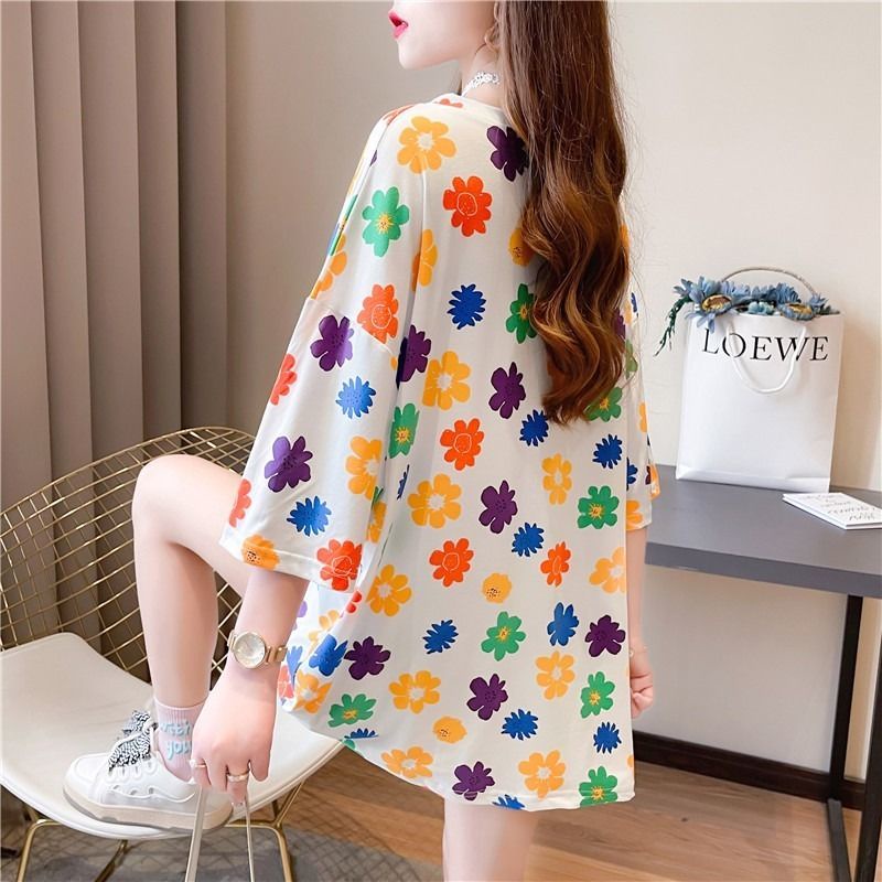 Áo Thun Nữ Ngắn Tay In Hoa Nhỏ Phong Cách Hàn Quốc Mới