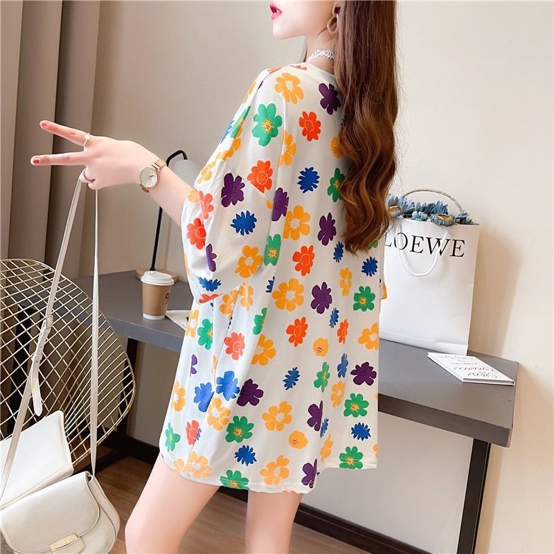 Áo Thun Nữ Ngắn Tay In Hoa Nhỏ Phong Cách Hàn Quốc Mới