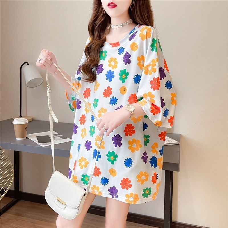 Áo Thun Nữ Ngắn Tay In Hoa Nhỏ Phong Cách Hàn Quốc Mới