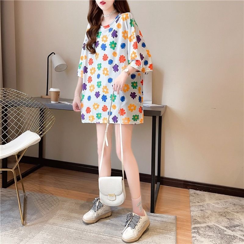 Áo Thun Nữ Ngắn Tay In Hoa Nhỏ Phong Cách Hàn Quốc Mới