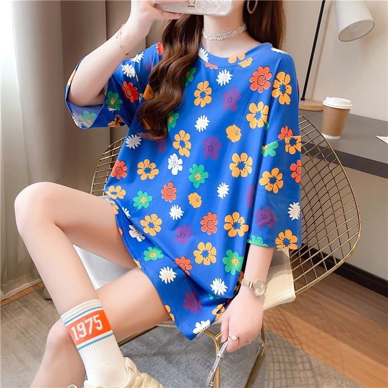 Áo Thun Nữ Ngắn Tay In Hoa Nhỏ Phong Cách Hàn Quốc Mới