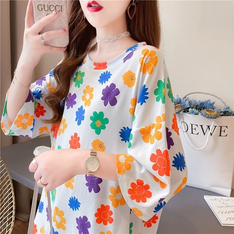 Áo Thun Nữ Ngắn Tay In Hoa Nhỏ Phong Cách Hàn Quốc Mới