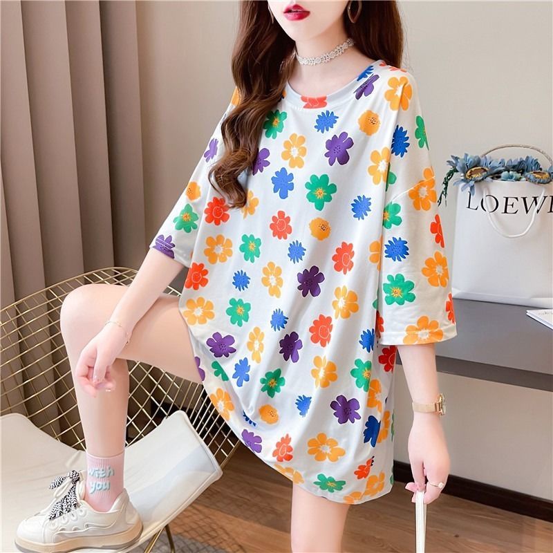 Áo Thun Nữ Ngắn Tay In Hoa Nhỏ Phong Cách Hàn Quốc Mới