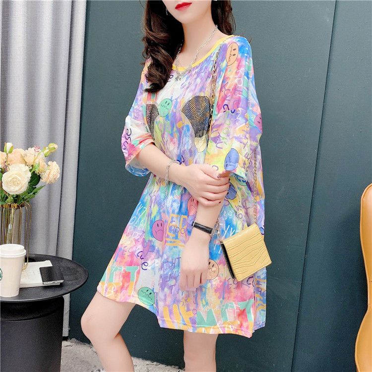 Áo Thun Ngắn Tay Nhuộm Màu Phong Cách Phương Tây Dễ Thương