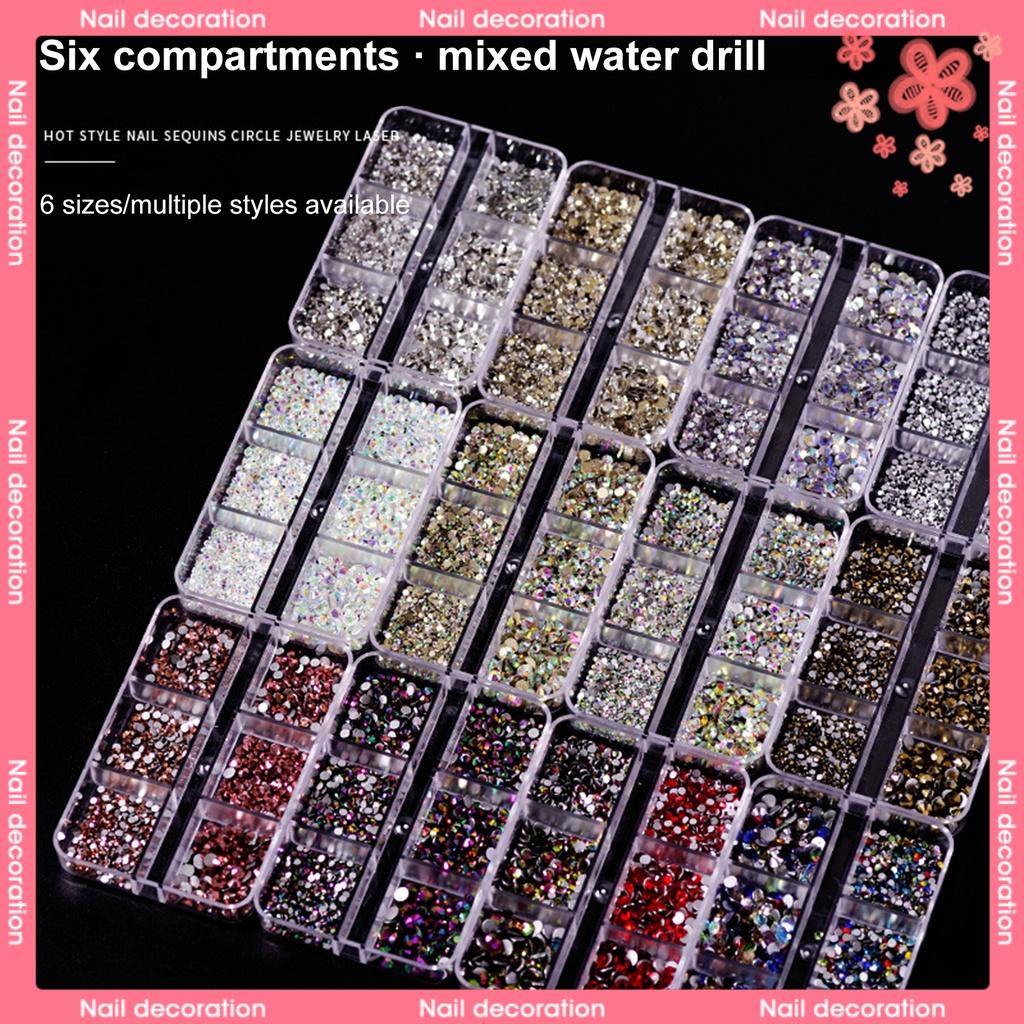 Hộp 1688 Hạt Đá 6 Ngăn Dùng Trang Trí Móng Tay / Kính DIY
