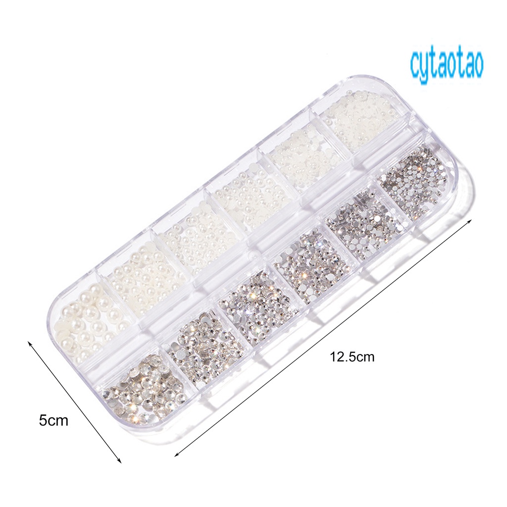 Hộp 12 Ngăn Đựng Hạt Đá / Ngọc Trai / Đá 3D Tự Trang Trí Móng Tay Sau Lưng