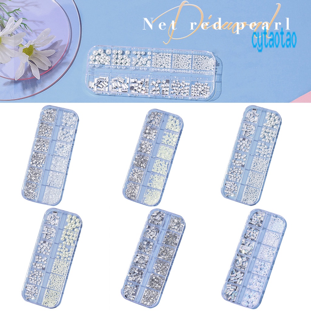 Hộp 12 Ngăn Đựng Hạt Đá / Ngọc Trai / Đá 3D Tự Trang Trí Móng Tay Sau Lưng
