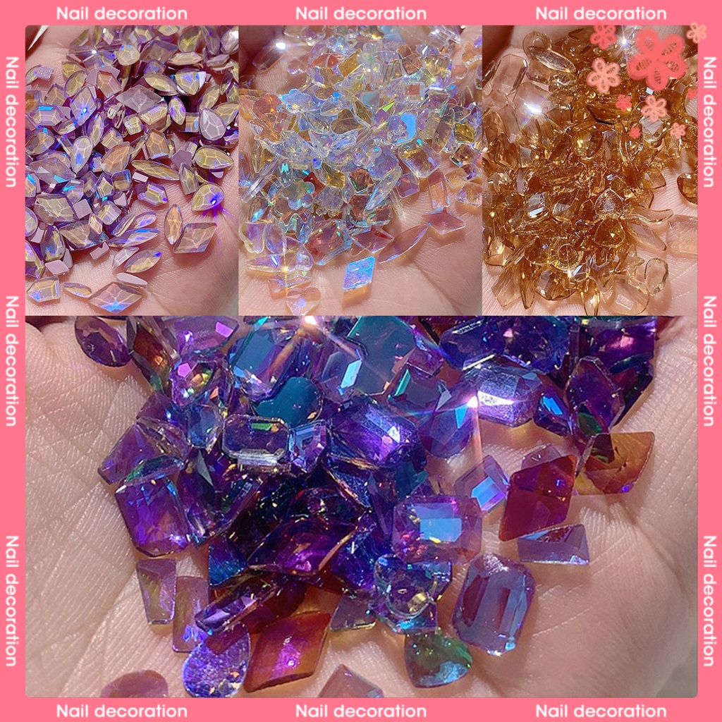 Túi 100 Hạt Đá Thủy Tinh Mặt Phẳng Dùng Trang Trí Móng Tay DIY