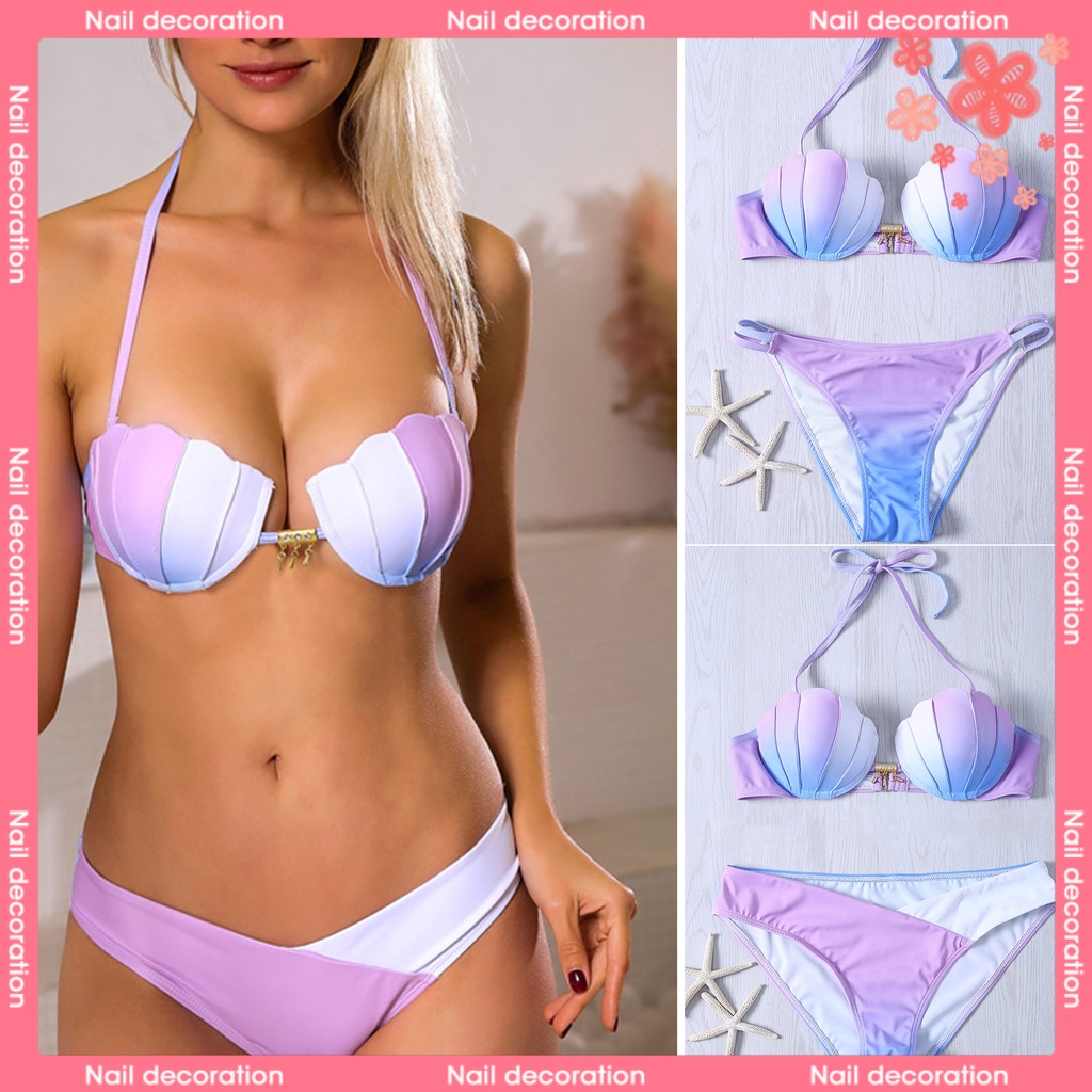 Ct-bikini Bộ Đồ Bơi Hai Mảnh Buộc Dây Hở Lưng Hình Vỏ Sò Mùa Hè Cho Nữ Đi Nghỉ Mát