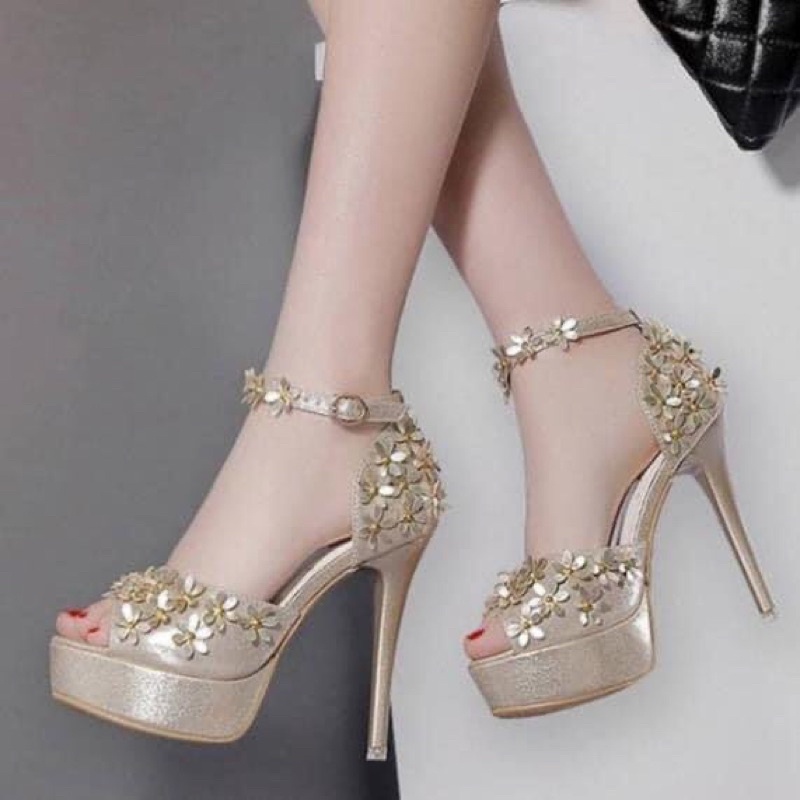 Giày cao gót nữ đi tiệc 12cm đính hoa xinh xắn giá rẻ tăng chiều cao