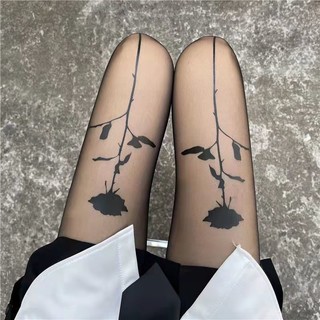Quần tất lụa màu đen siêu mỏng chống móc hình hoa hồng quyến rũ cho nữ
