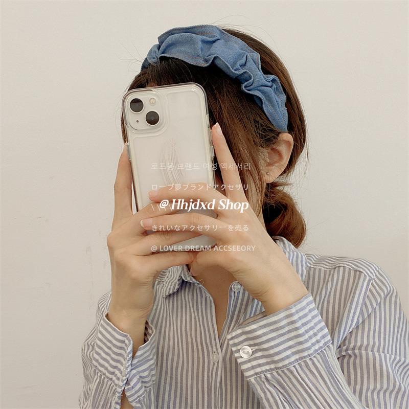 Băng Đô Denim Xốp Xếp Ly Phong Cách Hàn Quốc Mới Cho Nữ