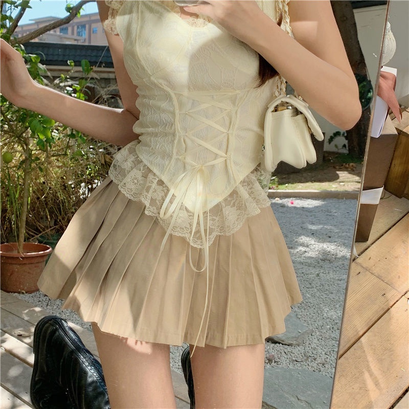 Áo Hai Dây Phối Ren Màu Trơn Phong Cách Hàn Quốc Quyến Rũ Cho Nữ