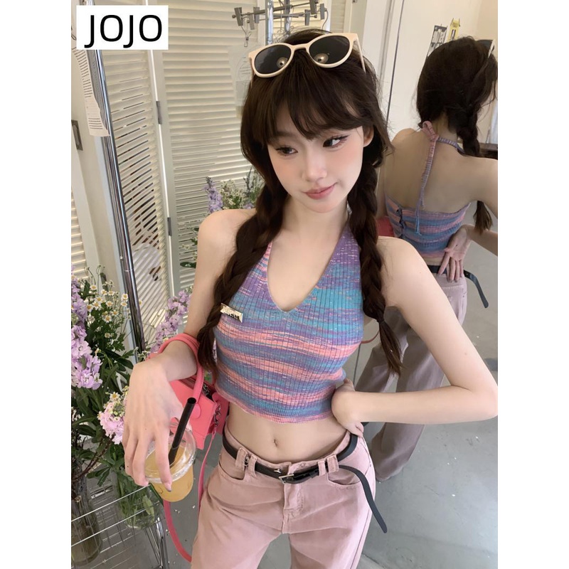 Áo Hai Dây Kẻ Sọc Nhiều Màu Sắc Zhao Lusi Phong Cách Thái Lan Cho Nữ Mặc Vào Mùa Hè